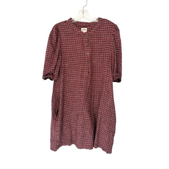 J.Crew Pink Brushed Flannel Heritage Plaid Goblincore Popover Dress Small - Picture 1 of 12